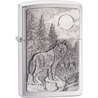 Зажигалка ZIPPO Classic Волк с покрытием Brushed Chrome купить в Нижнем Новгороде